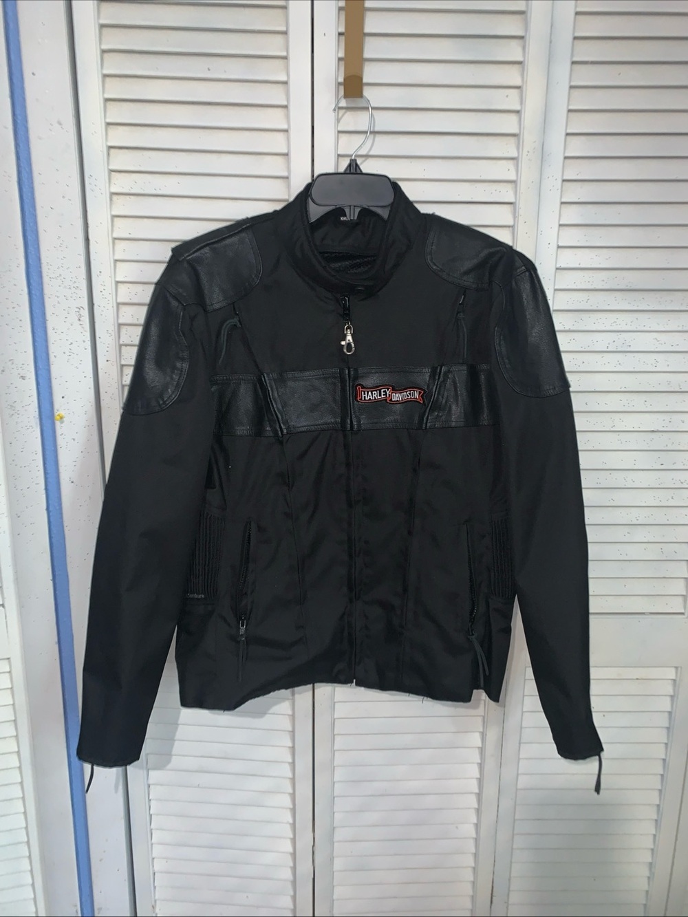 Cordura Nexgen Black Canvas & Leather Jacket With Harley Davidson Patches